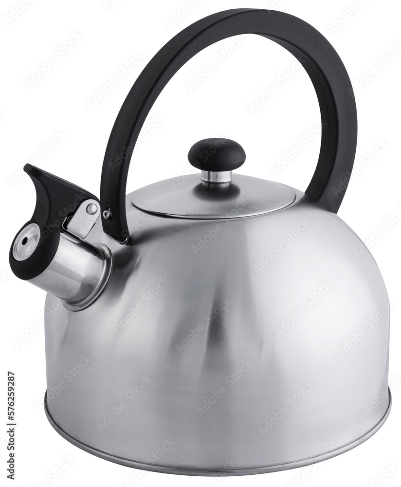metal chrome kettle for a gas stove in different angles on a