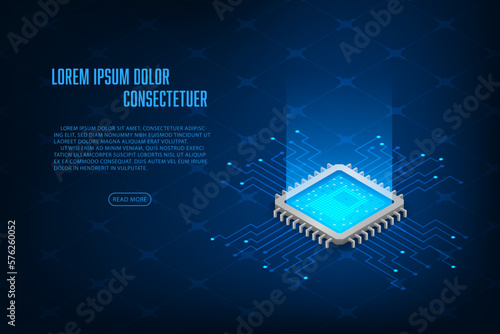 Vector isometric cpu microchip digital and technology concept.