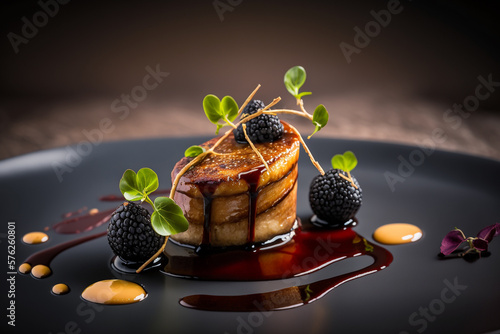 seared foie gras served with a fig reduction and balsam Generative AI