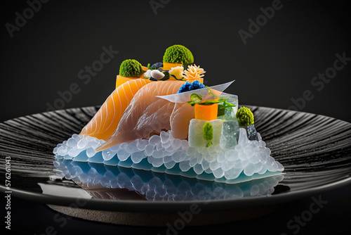 thinly sliced sashimi served on a bed of ice fresh Generative AI