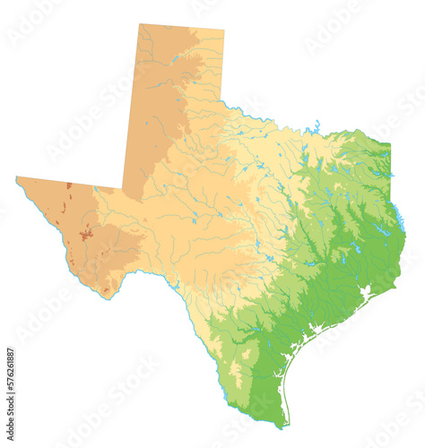 High detailed Texas physical map.