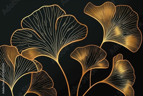 Golden plants.Beautiful  minimalistic print for your decor for postcard  congratulations and poster. Generative AI
