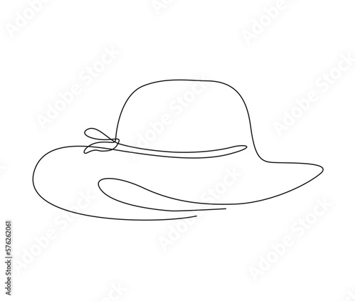 Continuous one line drawing of women sun hat. Simple female summer hat line art vector illustration. 