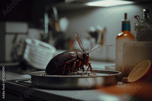 big cockroach in the kitchen table Generative AI