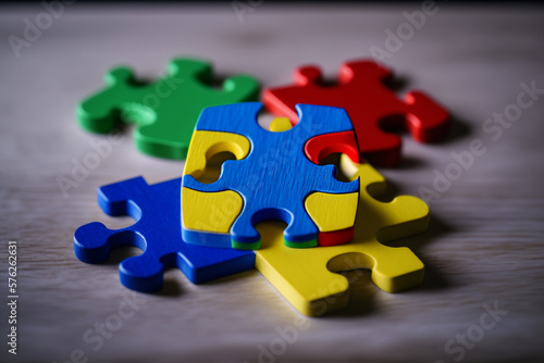 autism symbol, colorful puzzle Generative AI