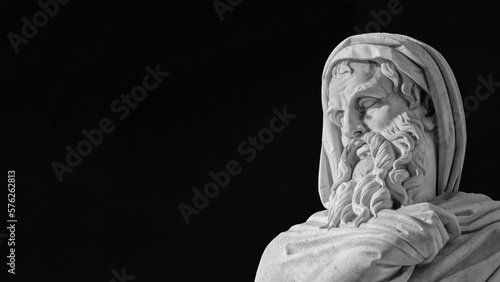 Old and wise man statue. A neoclassical marble statue erected in 1824 in Rome People's Square (Black and White with copy space)