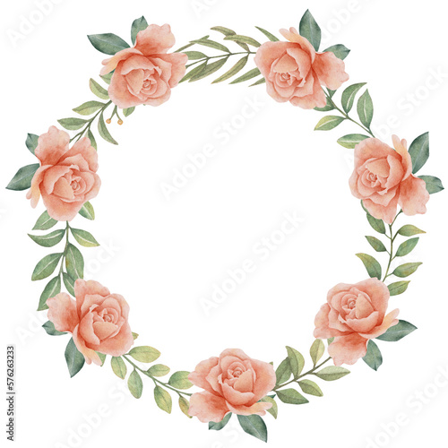 Watercolor Wreath Rose and Greenery Leaf