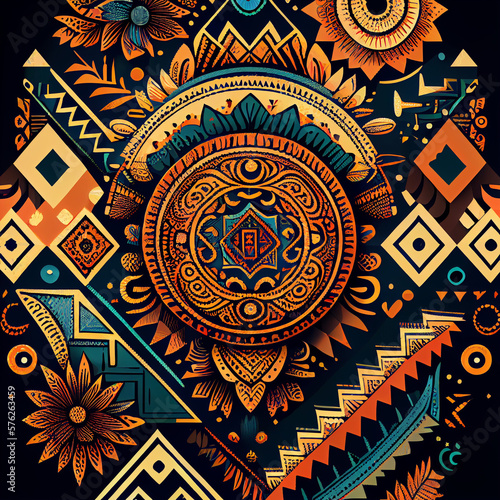 Seamless pattern design inspired by traditional Hungarian embroidery, Generative AI