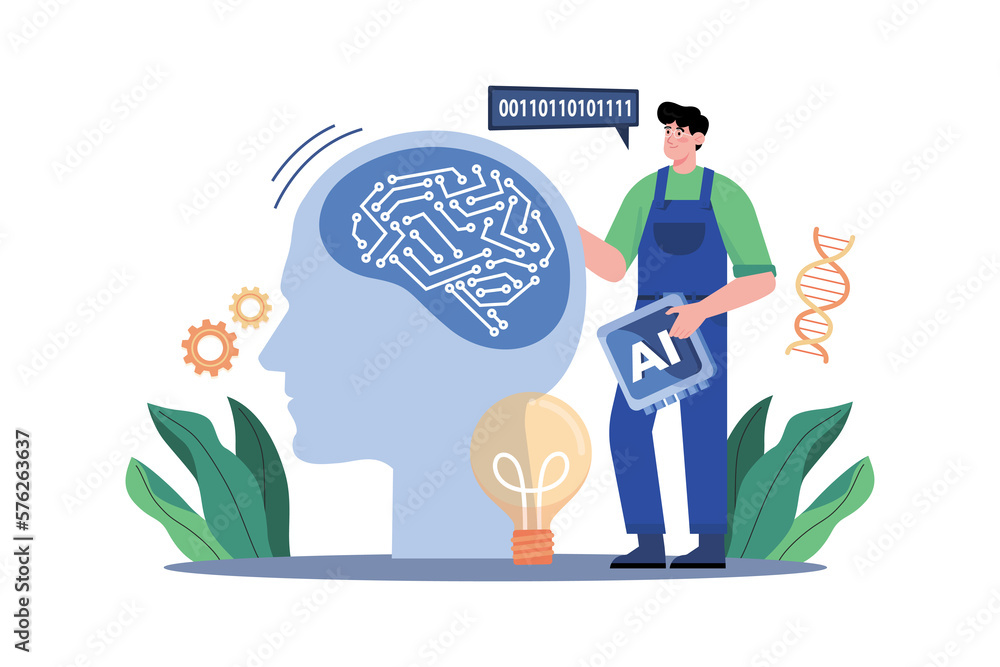 Fototapeta premium AI Production Illustration concept Pr white background
