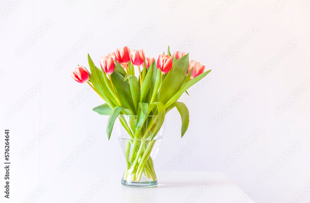 Tulips bouquet. Holiday floral decor.