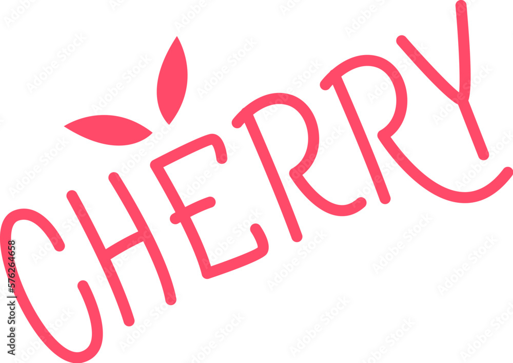 Cherry hand drawn inscription Red words on banner