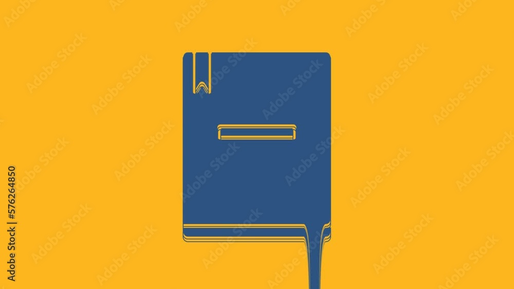 Blue Notebook icon isolated on orange background. Spiral notepad icon. School notebook. Writing pad. Diary for school. 4K Video motion graphic animation Blue Notebook icon isolated on orange background. Spiral notepad icon. School notebook. Writing pad. Diary for school. 4K Video motion graphic animation