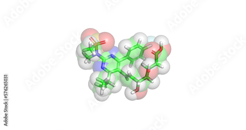 Rosuvastatin (Crestor, Ezallor, Roszet), anti-cholesterol drug 3D molecule photo