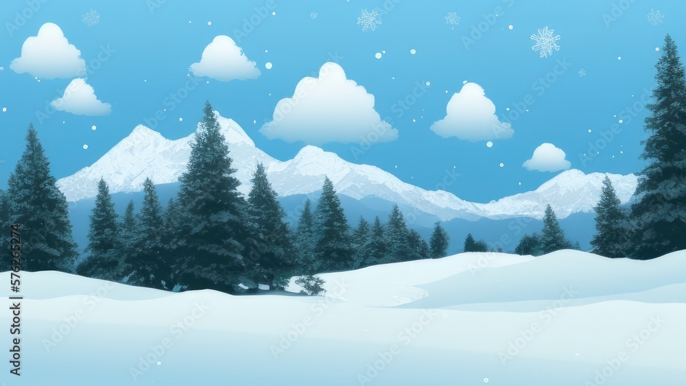 Mountain landscape in winter. Illustration. Generated by AI