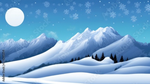 Mountain landscape in winter. Illustration. Generated by AI © vavfoto