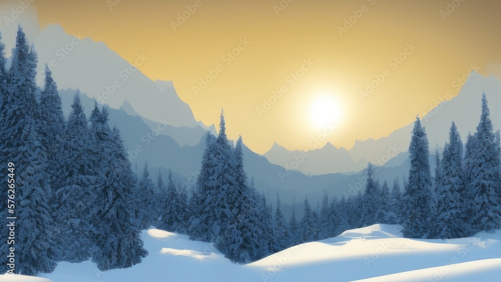 Mountain landscape in winter. Illustration. Generated by AI Mountain landscape in winter. Illustration. Generated by AI