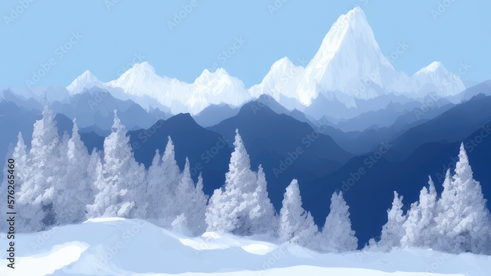 Obraz premium Mountain landscape in winter. Illustration. Generated by AI