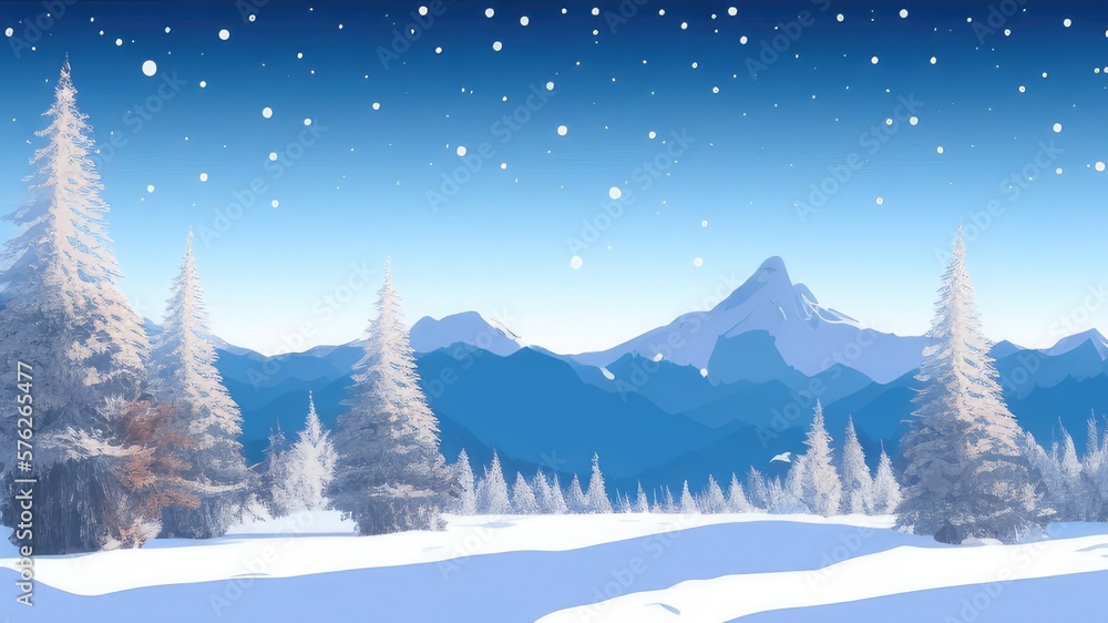 Naklejka premium Mountain landscape in winter. Illustration. Generated by AI