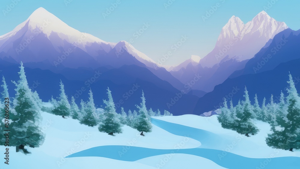 Obraz premium Mountain landscape in winter. Illustration. Generated by AI