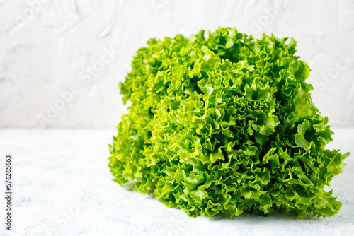 Bunch of fresh green Lettuce salad on white background. Closeup