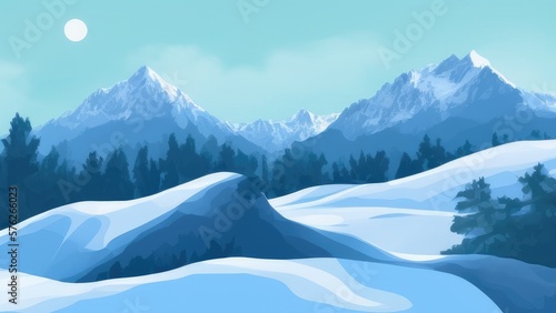 Mountain landscape in winter. Illustration. Generated by AI