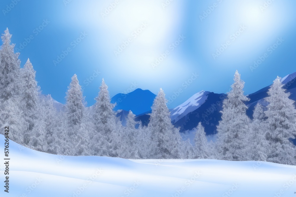 Fototapeta premium Mountain landscape in winter. Illustration. Generated by AI
