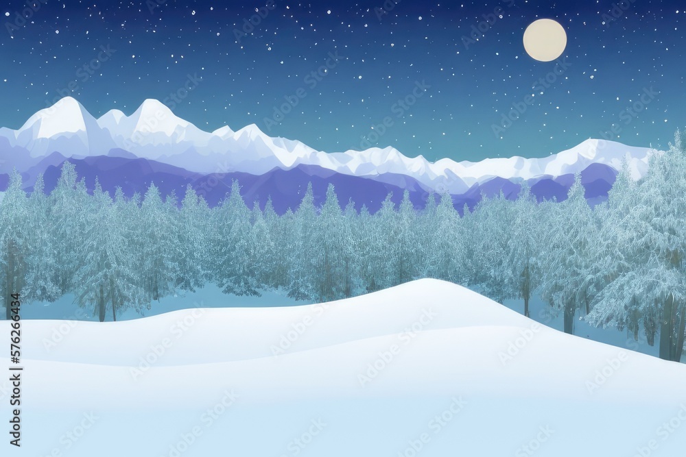 Fototapeta premium Mountain landscape in winter. Illustration. Generated by AI