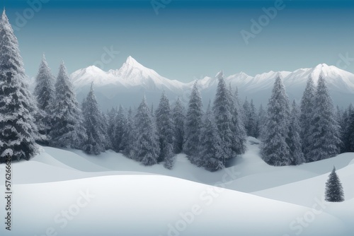 Mountain landscape in winter. Illustration. Generated by AI