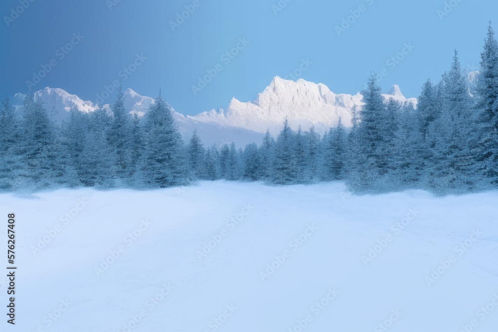 Mountain landscape in winter. Illustration. Generated by AI Mountain landscape in winter. Illustration. Generated by AI
