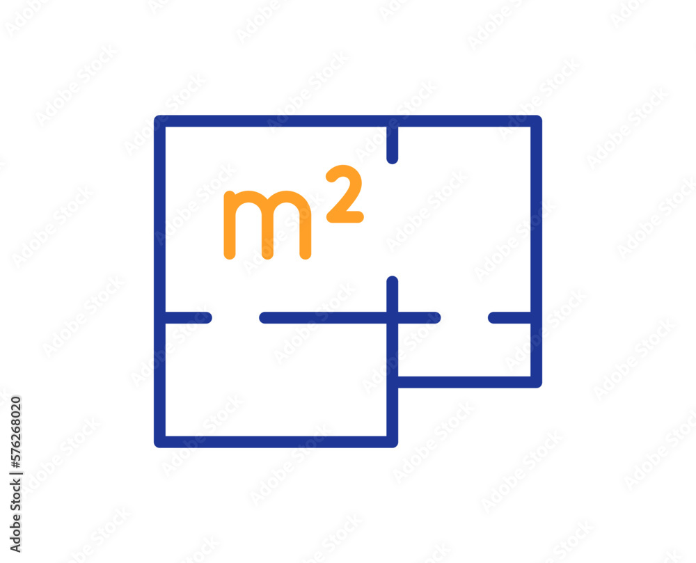 Floor plan line icon. House floorplan sign. Square meters of living space symbol. Colorful thin line outline concept. Linear style floor plan icon. Editable stroke. Vector Floor plan line icon. House floorplan sign. Square meters of living space symbol. Colorful thin line outline concept. Linear style floor plan icon. Editable stroke. Vector