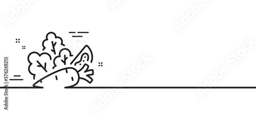 Vegetables line icon. Lettuce, carrot with tomato sign. Low calories food symbol. Minimal line illustration background. Vegetables line icon pattern banner. White web template concept. Vector