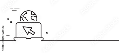 Internet line icon. Laptop web sign. Notebook with cursor symbol. Minimal line illustration background. Internet line icon pattern banner. White web template concept. Vector