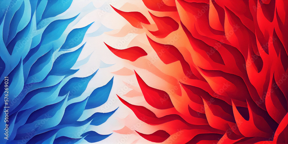 Red and blue fire background, burning hot and cold flames watercolor illustration banner, created with Generative AI technology