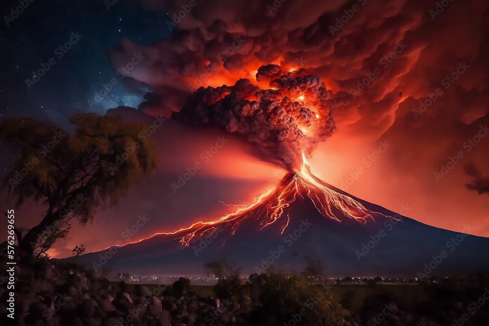 Eruption of Fuego Volcano in Guatemala, Generative AI	