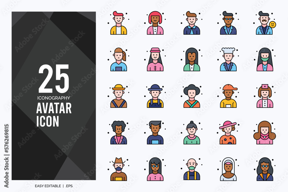 Fototapeta premium 25 Avatar Lineal Color icon pack. vector illustration.