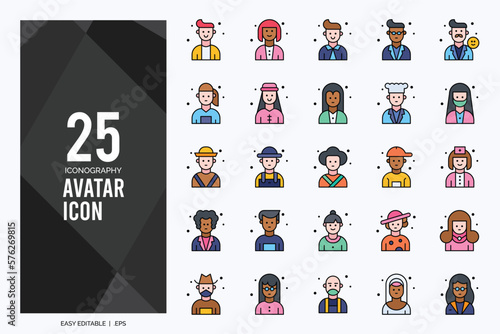 25 Avatar Lineal Color icon pack. vector illustration.