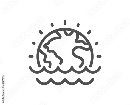 Disaster line icon. Climate warming sign. World flood symbol. Quality design element. Linear style disaster icon. Editable stroke. Vector
