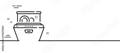 Dishwasher line icon. Wash dishes and plates sign. Dish cleaning machine symbol. Minimal line illustration background. Dishwasher line icon pattern banner. White web template concept. Vector