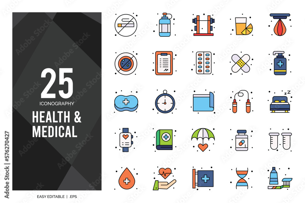 25 Health and Medical Lineal Color icon pack. vector illustration. 25 Health and Medical Lineal Color icon pack. vector illustration.