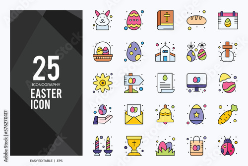 25 Easter Lineal Color icon pack. vector illustration.