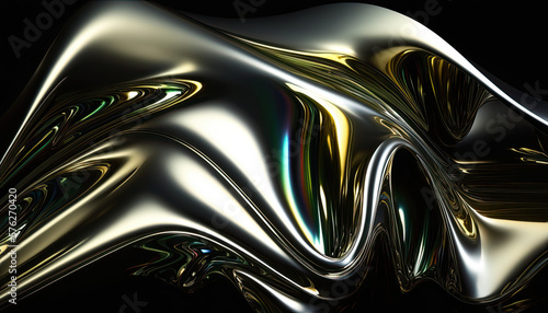Abstract metallich shape on blank background, Generative AI