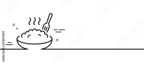 Porridge line icon. Bowl of rice or oats sign. Millet food symbol. Minimal line illustration background. Porridge line icon pattern banner. White web template concept. Vector