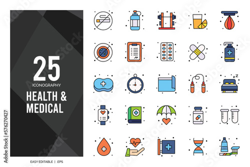 25 Health and Medical Lineal Color icon pack. vector illustration.