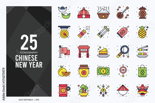 25 Chinese New Year  Lineal Color icon pack. vector illustration.