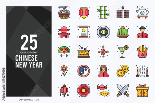 25 Chinese New Year  Lineal Color icon pack. vector illustration.