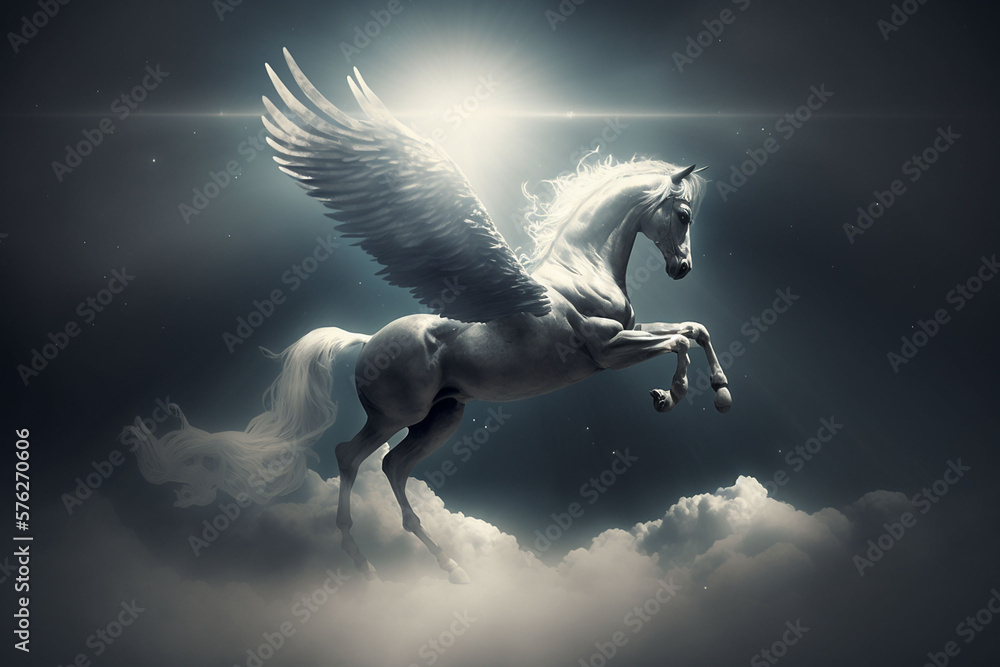 pegasus a mythological animal a horse with wings gallops against the sky generative ai Stock Illustration Adobe Stock