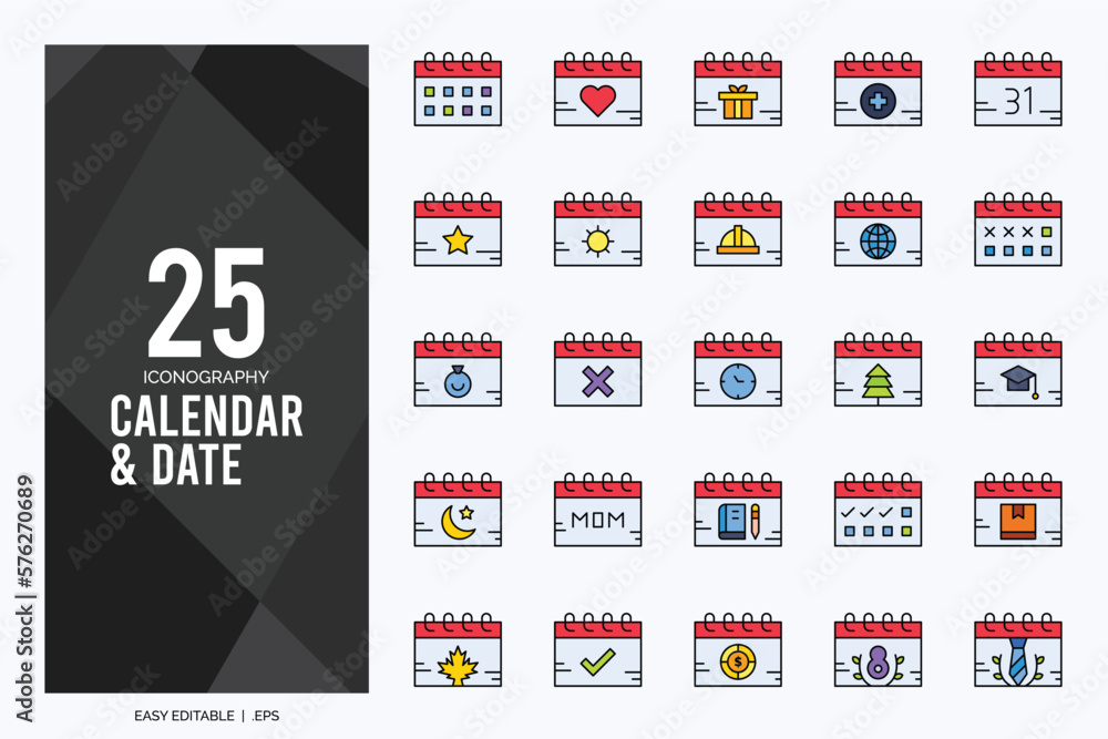 25 Calendar and Date Lineal Color icon pack. vector illustration. 25 Calendar and Date Lineal Color icon pack. vector illustration.