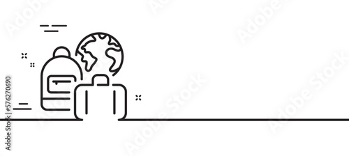 Baggage line icon. Travel luggage sign. Bag with backpack symbol. Minimal line illustration background. Baggage line icon pattern banner. White web template concept. Vector