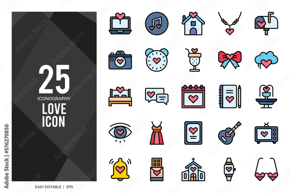25 Love Lineal Color icon pack. vector illustration.