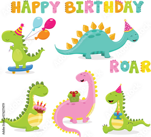 Collection Of Cute Birthday Dinosaur Characters